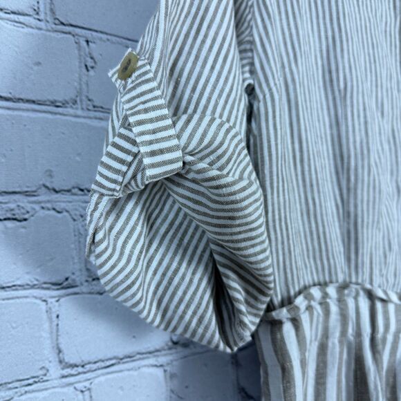 J Jill Linen Stripe Shirtdress Midi Dress Women M Pockets Preppy Beach Lagenlook - Picture 14 of 16